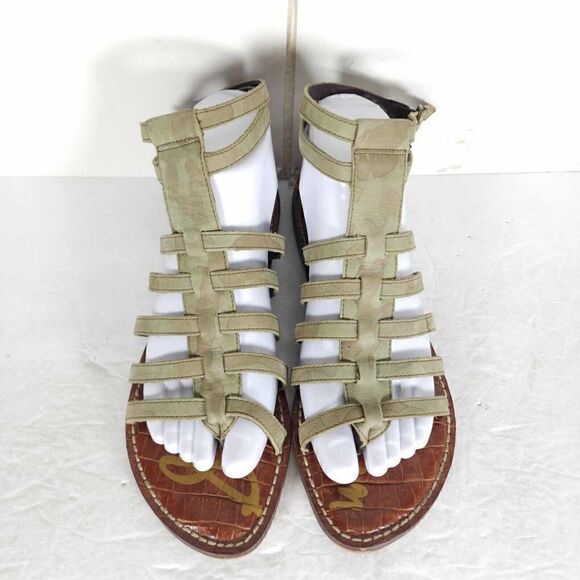 Sam Edelman Women's Gilda US8 Leather Green Camo Strappy Roman Gladiator Sandals - Picture 3 of 12